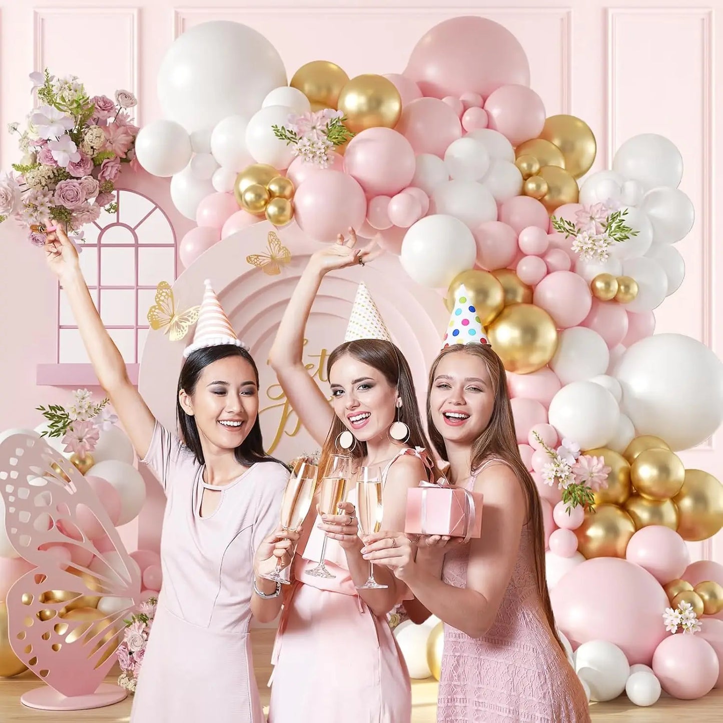 107pcs Pink White Gold Balloon Arch Kit – Party & Wedding Decor