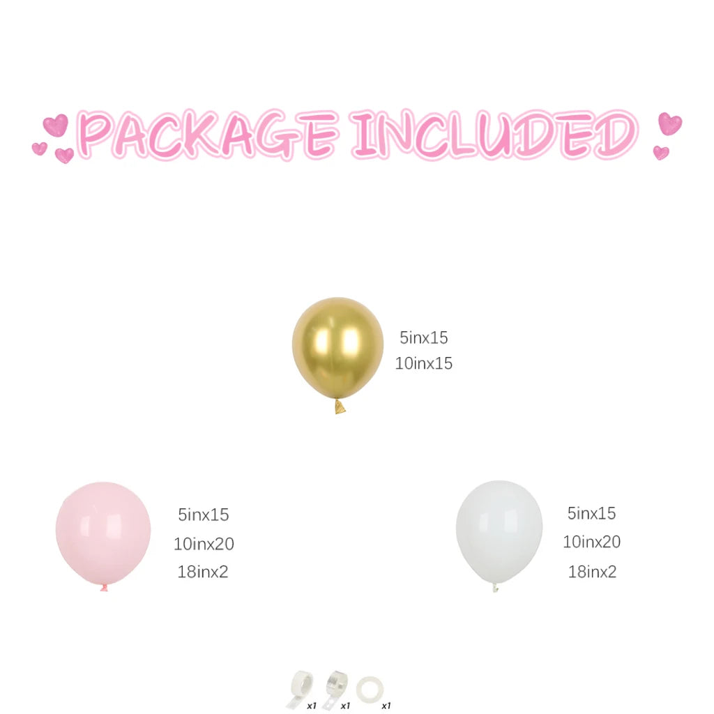 107pcs Pink White Gold Balloon Arch Kit – Party & Wedding Decor