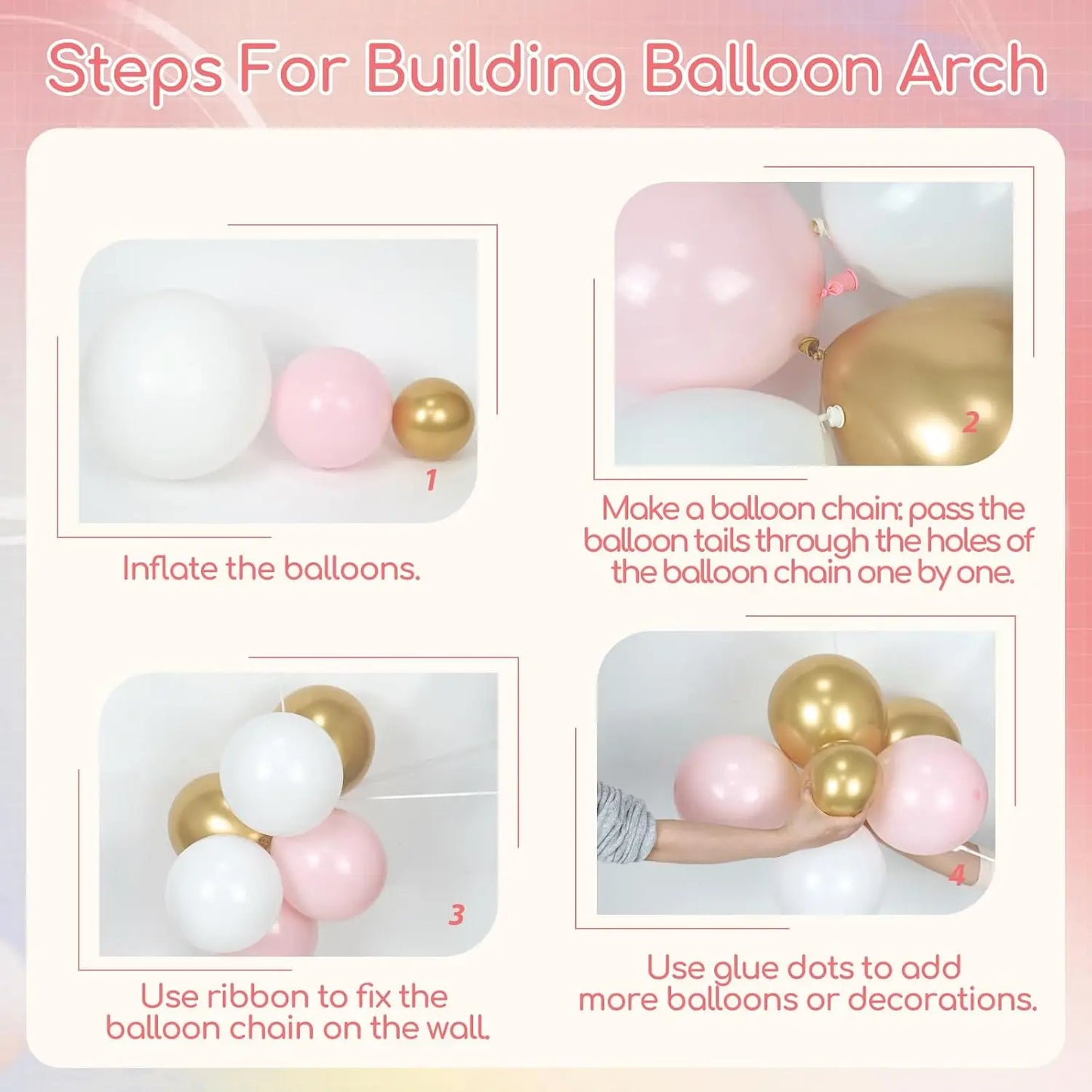 107pcs Pink White Gold Balloon Arch Kit – Party & Wedding Decor