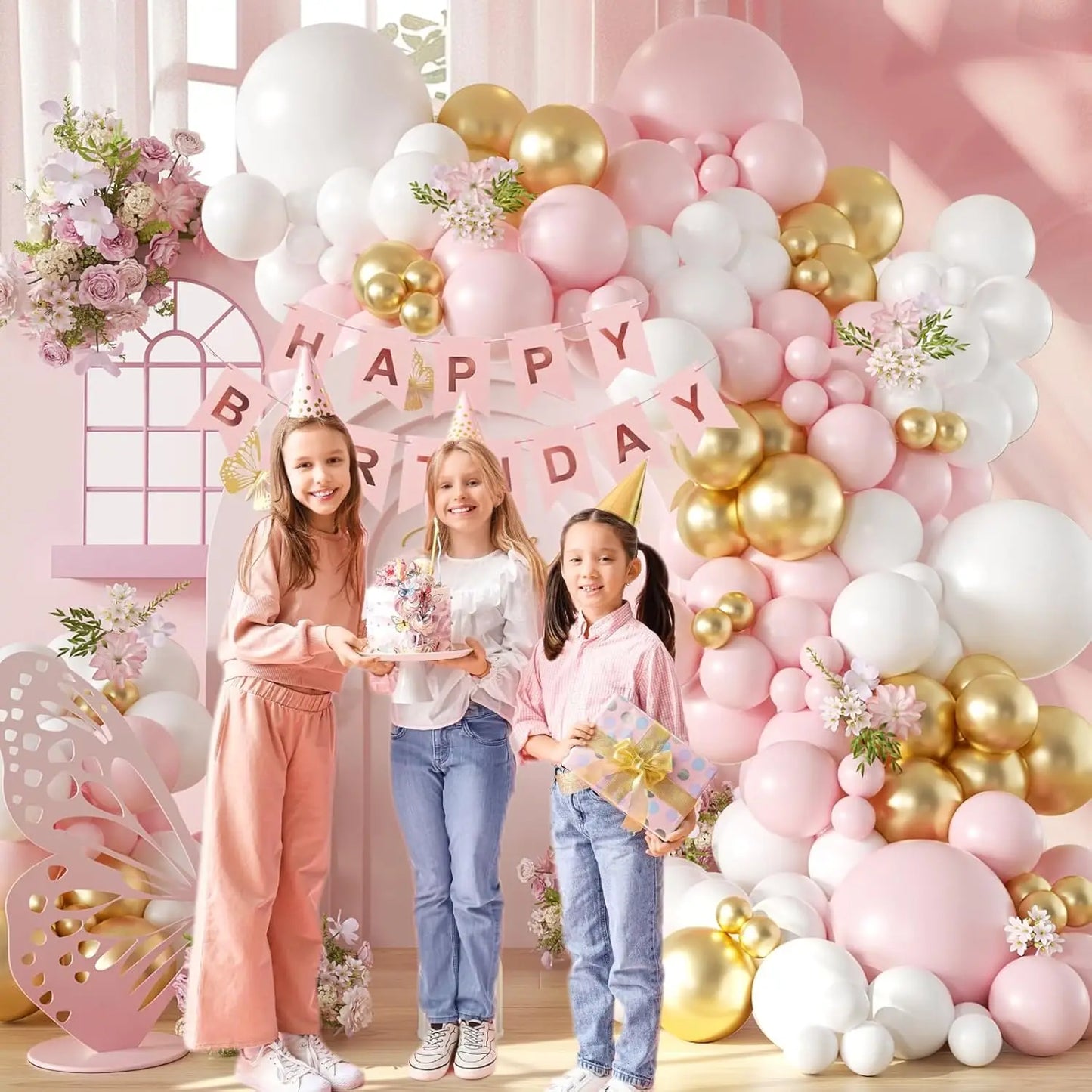 107pcs Pink White Gold Balloon Arch Kit – Party & Wedding Decor