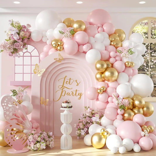 107pcs Pink White Gold Balloon Arch Kit – Party & Wedding Decor
