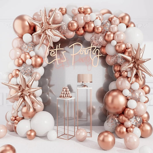 142pcs Rose Gold & White Balloon Arch Kit – Baby Shower Decor