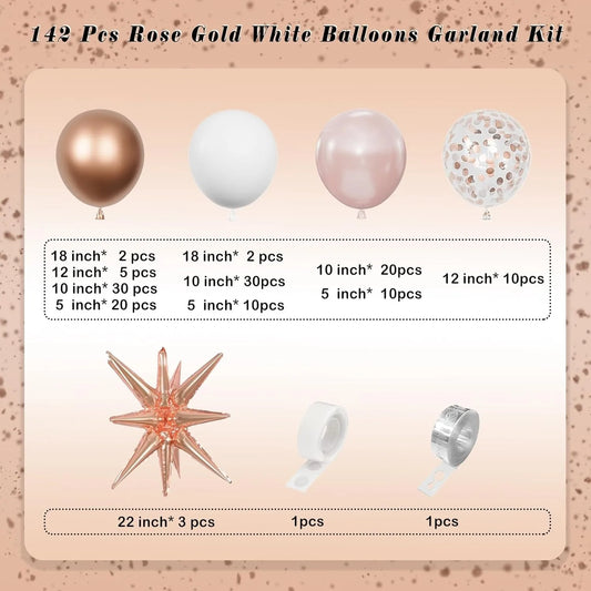 142pcs Rose Gold & White Balloon Arch Kit – Baby Shower Decor